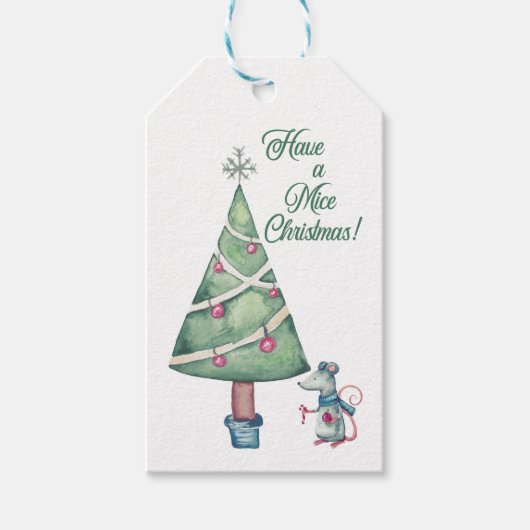マウスとクリスマスツリー「クリスマスを持っている」ネズミ ギフトタグ (正面)