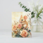 マウスとピンクのバラ ポストカード (スタンド正面)