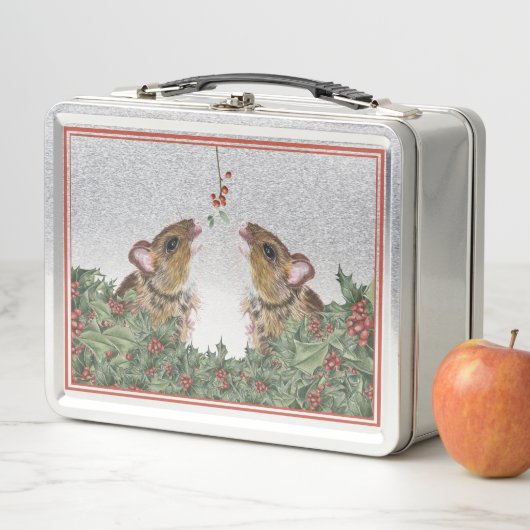 マウスとホリークリスマスクッキーのブリキ メタルランチボックス (インサイチュ)