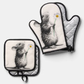 マウスと白デイジー 鍋つかみ&鍋敷きセット (正面/裏面)