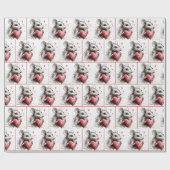 マウスと赤いハートスケッチ ラッピングペーパー (フラット)