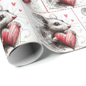 マウスと赤いハートスケッチ ラッピングペーパー (ロールコーナー)
