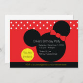 マウスと赤い弓 – パーティの招待状 招待状 (正面/裏面)