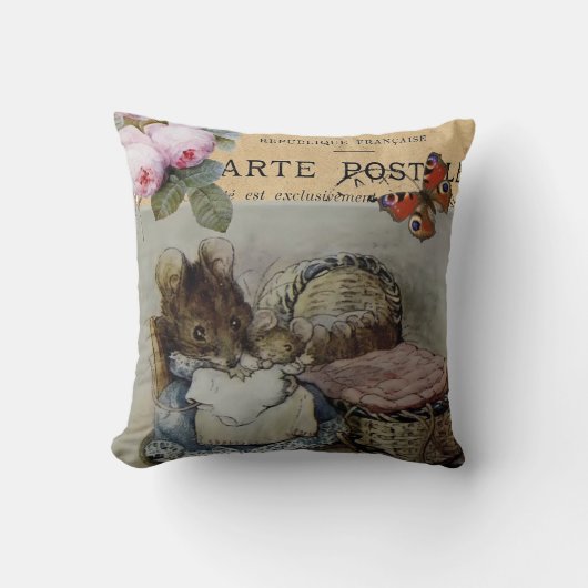 マウスと赤ちゃん、シャビーシックなベビー/子供部屋 クッション (正面)