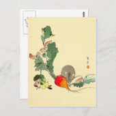 マウスと赤日本の大根絵画、c.1800s ポストカード (正面/裏面)