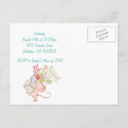 マウスと鳥の子供の誕生日招待状 インビテーションポストカード (裏面)