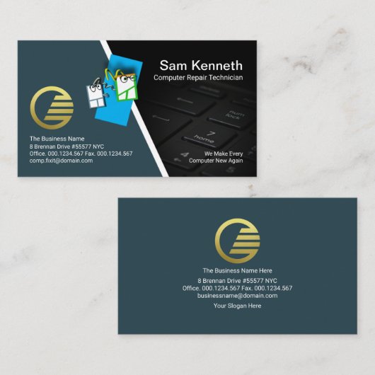 マウスのかわいいキーボードPCの修理 名刺 (正面/裏面)