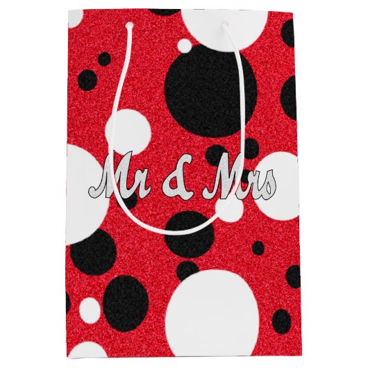 マウスのパーティーの氏及び夫人ブライダルシャワーの水玉模様のパーティー ミディアムペーパーバッグ (正面)