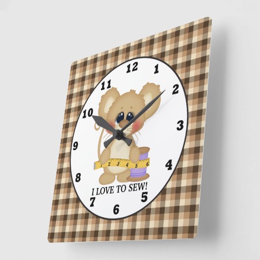 マウスの壁時計を縫うのが大好き スクエア壁時計 (傾斜)