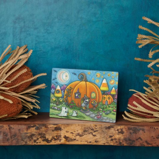 マウスの家、小さなネズミ、トリックまたはハロウィーンを扱う フォトプラーク (側面)