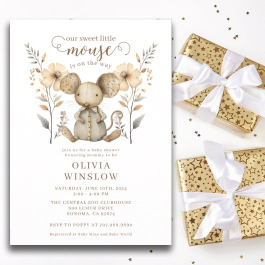 マウスの小さな水色の赤ちゃんシャワー 招待状
