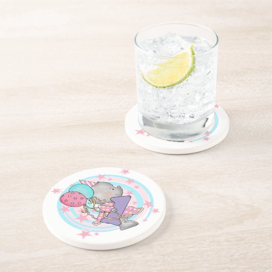 マウスの最初の誕生日Tシャツとプレゼント コースター (側面)