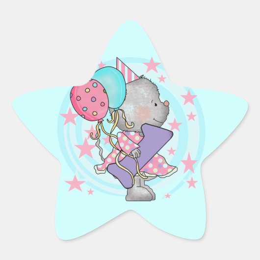 マウスの最初の誕生日Tシャツとプレゼント 星シール (正面)