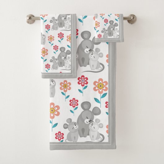 マウスの母、ベビー縁どグレイマザーの日 バスタオルセット (インサイチュ)