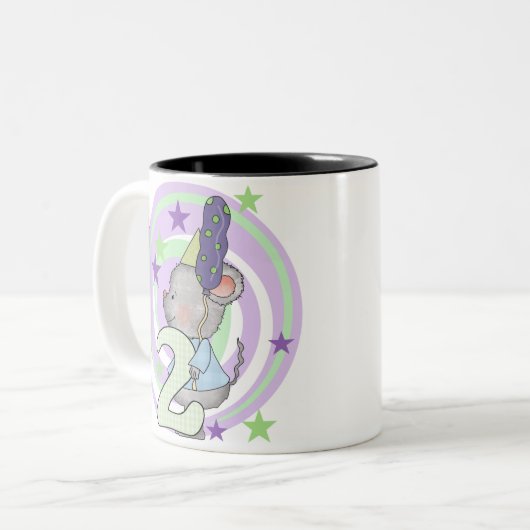 マウスの第2誕生日Tシャツとギフト ツートーンマグカップ (正面左)