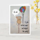 マウスの運び去られる遅れて誕生日の気球 カード (黄色い花)