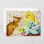 マウスはベビーチックイースターウォーターカラーアートを満たす ポストカード (正面/裏面)