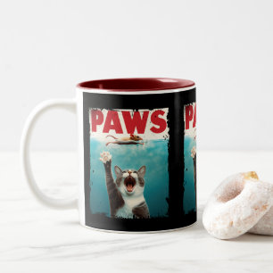 マウスを追いかけるPAWSパロディユーモアのあるネコ猫 ツートーンマグカップ