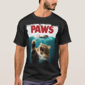 マウスを追いかけるPAWSパロディユーモアのあるネコ猫 Tシャツ (正面)