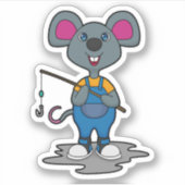 マウスを釣り針で魚釣り シール (正面)