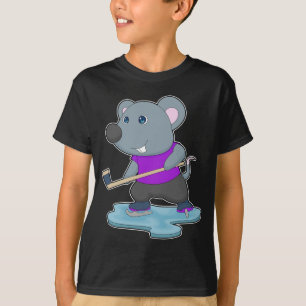 マウスアイスホッケーアイスホッケースティック Tシャツ