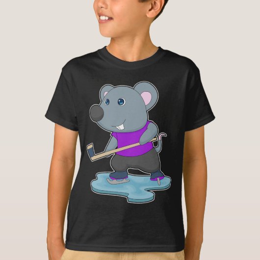 マウスアイスホッケーアイスホッケースティック Tシャツ (正面)