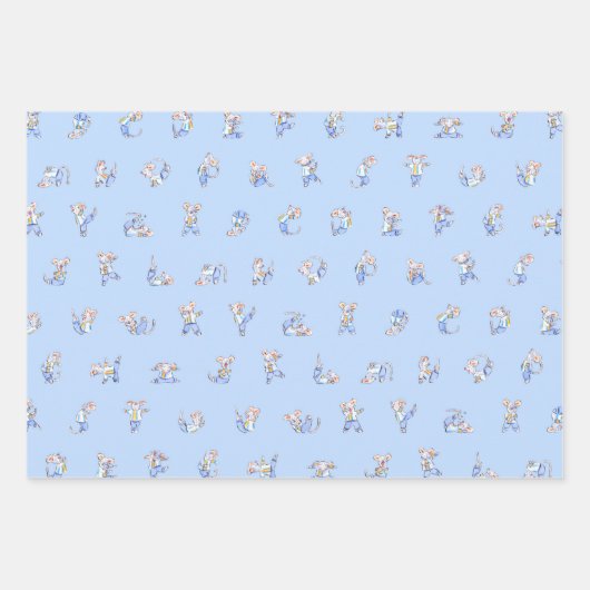 マウスアルファベットラッピング紙フラットシートセット3 ラッピングペーパーシート (正面)