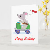マウスオンアスケートスクーター誕生日 カード (黄色い花)