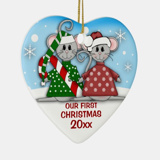 マウスカップル初めてのクリスマスオーナメント セラミックオーナメント (右)