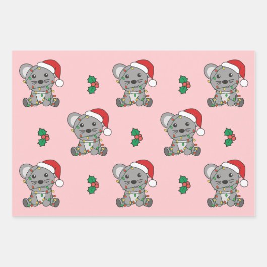 マウスクリスマスウィンターアニマルズホリデーネズミ ラッピングペーパーシート (正面3)