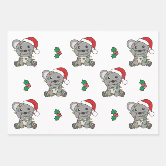 マウスクリスマスウィンターアニマルズホリデーネズミ ラッピングペーパーシート (正面2)