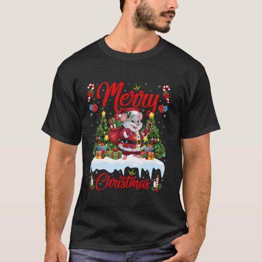 マウスクリスマスツリー照明サンタマウスクリスマス Tシャツ (正面)