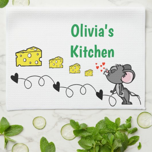 マウスネズミチーズハートキッチンハンドタオル キッチンタオル (折り畳み)