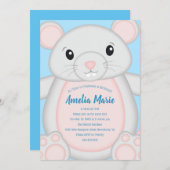 マウスネズミ誕生日パーティーブルー 招待状 (正面/裏面)