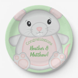 マウスネズミ赤ちゃんシャワーグリーン ペーパープレート