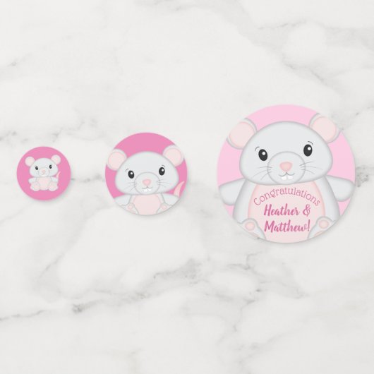 マウスネズミ赤ちゃんシャワーピンク コンフェッティ (正面)