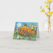 マウスハウス&トリックまたはハロウィーンノートカードを扱う カード (黄色い花)