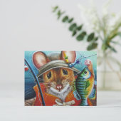 マウスハットベストブルーギルフィッシング水彩画 ポストカード (スタンド正面)