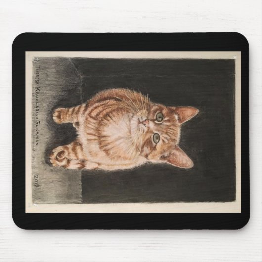 マウスパッドの虎猫猫、暖かい黄色、かわいい手描き マウスパッド (正面)