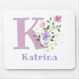 マウスパッドイニシャルプラス名&フラワーズデザイン マウスパッド