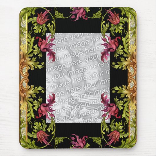 マウスパッドヴィンテージ「写真の追加」ブラックフローラ マウスパッド (正面)