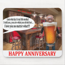 マウスパッド.ハッピーアニバーサリー。オランウタンビール マウスパッド