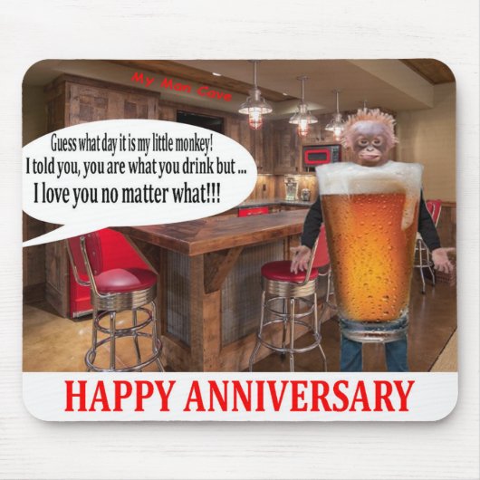 マウスパッド.ハッピーアニバーサリー。オランウタンビール マウスパッド (正面)