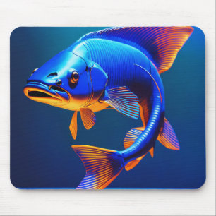 マウスパッド|青い魚のロゴデザイン|ミニマリストオーシャン マウスパッド