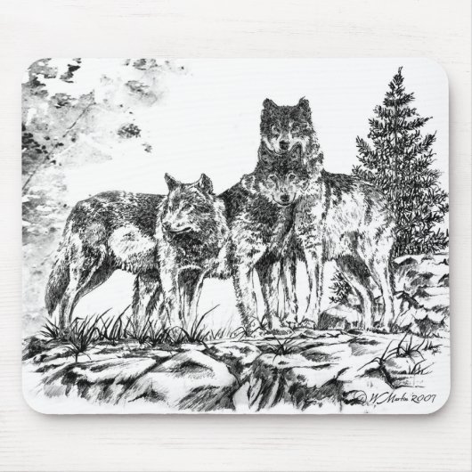 マウスパッド- 3つはイラストレーションをWolfs マウスパッド (正面)