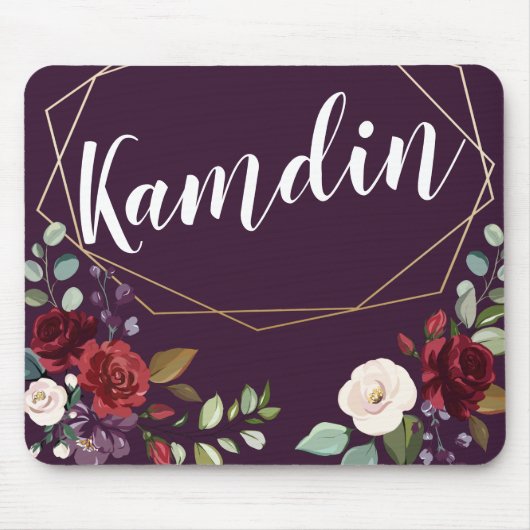 マウスパッパーソナライズされたトプラムパープルバラ金ゴールドジオメトリ マウスパッド (正面)