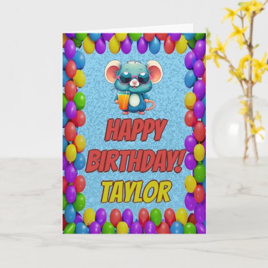 マウスパーソナライズされたおもしろいグリーティング誕生日カード カード (黄色い花)