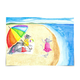 マウスファミリーのビーチ夏期グリーティングカード カード