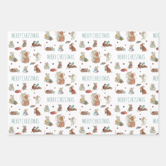 マウスファミリークリスマス ラッピングペーパーシート (正面)