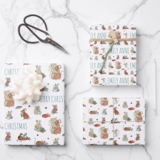 マウスファミリークリスマス ラッピングペーパーシート (正面)